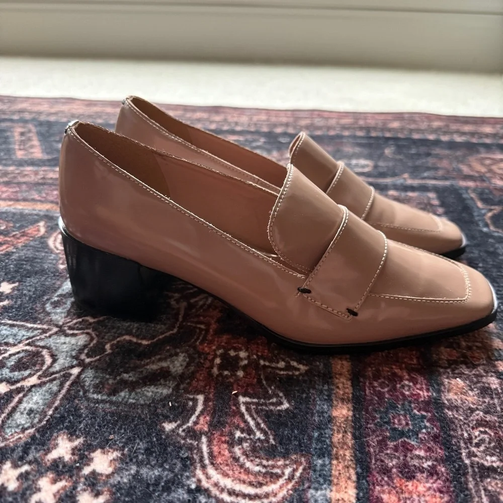 Linea Paolo Nude Square Toe‎ Block Heels Patent Leather Casey